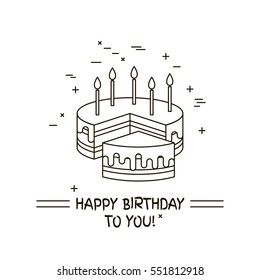 Cake with candle vector icon line isolated. Sweet dessert illustration. Happy birthday wedding party celebration food silhouette. Bakery, cafe, restaurant design element. Chocolate cream