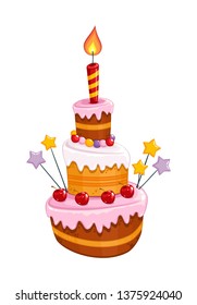 Cake with Candle. Vector illustration