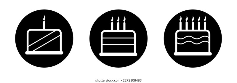 Cake with candle vector illustration. Happy birthday logo. Set of birthday cake.