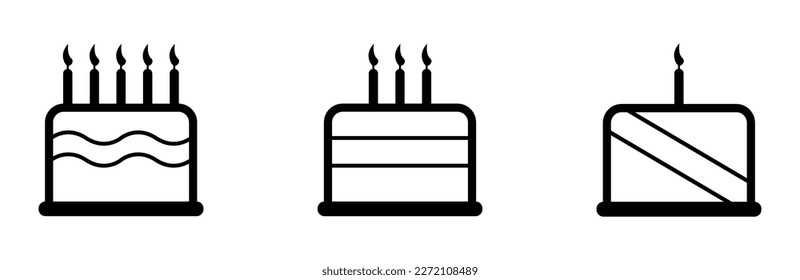 Cake with candle vector illustration. Happy birthday logo. Set of birthday cake.