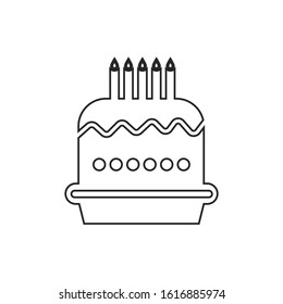 Cake with candle vector line icon flat design