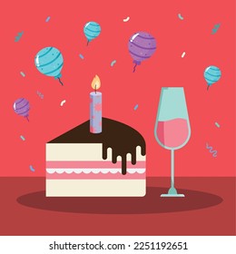 cake with candle and wine icons