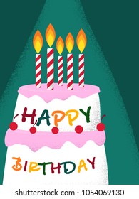A cake with candles for a birthday. For your design. Vector illustration