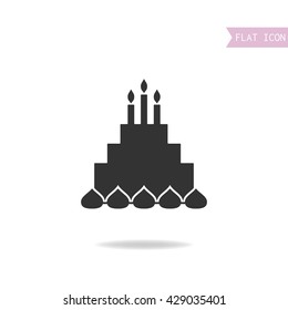 Cake with candles. Black silhouette flat icon. Vector