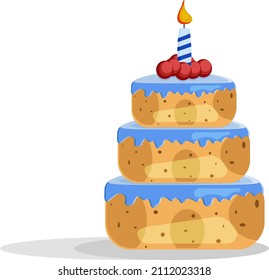 Cake with candles. Cake with blue cream. Vector. 
