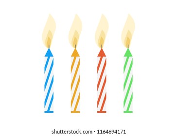 Cake candles with flame vector illustration. Birthday cake candle isolated 