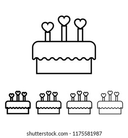 cake with candles in the form of hearts icon in different thickness style. One of Valentine collection icon can be used for UI, UX