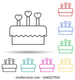 cake with candles in the form of hearts multi color style icon. Simple thin line, outline vector of valentine icons for ui and ux, website or mobile application