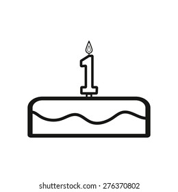 Cake with candles in the form of number 1 icon. birthday symbol. Flat Vector illustration