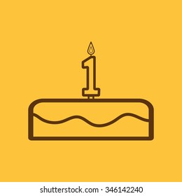 Cake with candles in the form of number 1 icon. birthday symbol. Flat Vector illustration