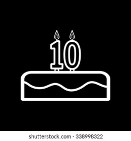 Cake with candles in the form of number 10 icon. birthday symbol. Flat Vector illustration