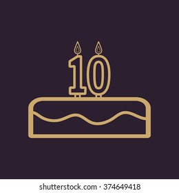 Cake with candles in the form of number 10 icon. birthday symbol. Flat Vector illustration
