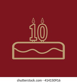Cake with candles in the form of number 10 icon. birthday symbol. Flat Vector illustration