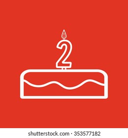Cake with candles in the form of number 2 icon. birthday symbol. Flat Vector illustration