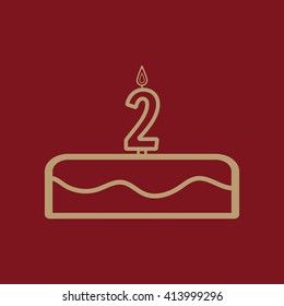 Cake with candles in the form of number 2 icon. birthday symbol. Flat Vector illustration