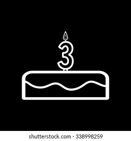 Cake with candles in the form of number 3 icon. birthday symbol. Flat Vector illustration