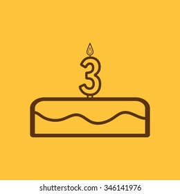 Cake with candles in the form of number 3 icon. birthday symbol. Flat Vector illustration