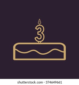 Cake with candles in the form of number 3 icon. birthday symbol. Flat Vector illustration