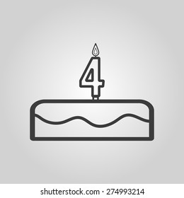 Cake with candles in the form of number 4 icon. birthday symbol. Flat Vector illustration