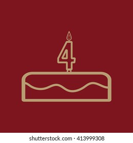 Cake with candles in the form of number 4 icon. birthday symbol. Flat Vector illustration
