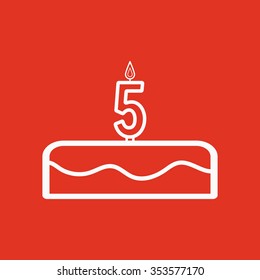 Cake with candles in the form of number 5 icon. birthday symbol. Flat Vector illustration