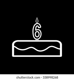 Cake with candles in the form of number 6 icon. birthday symbol. Flat Vector illustration