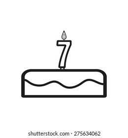 Cake with candles in the form of number 7 icon. birthday symbol. Flat Vector illustration