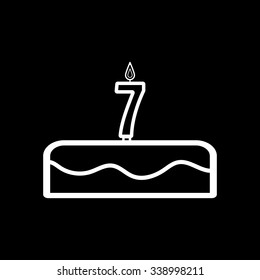 Cake with candles in the form of number 7 icon. birthday symbol. Flat Vector illustration