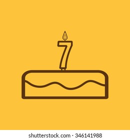 Cake with candles in the form of number 7 icon. birthday symbol. Flat Vector illustration