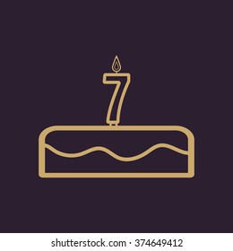 Cake with candles in the form of number 7 icon. birthday symbol. Flat Vector illustration