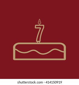 Cake with candles in the form of number 7 icon. birthday symbol. Flat Vector illustration