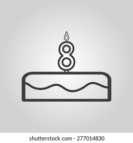 Cake with candles in the form of number 8 icon. birthday symbol. Flat Vector illustration