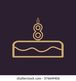 Cake with candles in the form of number 8 icon. birthday symbol. Flat Vector illustration