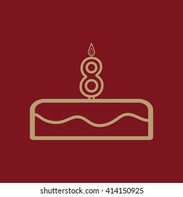 Cake with candles in the form of number 8 icon. birthday symbol. Flat Vector illustration