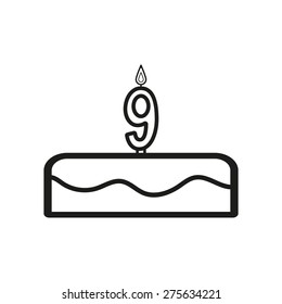 Cake with candles in the form of number 9 icon. birthday symbol. Flat Vector illustration