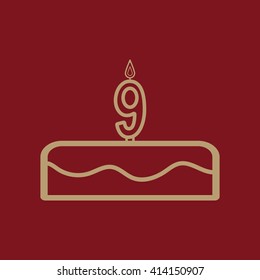 Cake with candles in the form of number 9 icon. birthday symbol. Flat Vector illustration