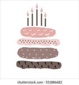 Cake with candles, a greeting card in pastel tones