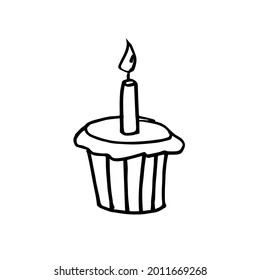 cake with candles. Hand-drawn vector doodle illustration