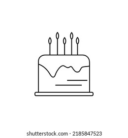 Cake with candles line icon vector illustration. Simple black outline image of birthday cake. Logo sweet pastries. Flat web culinary element