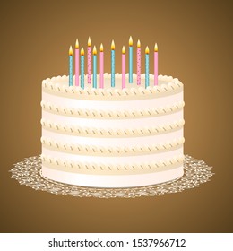 cake with candles on a brown background