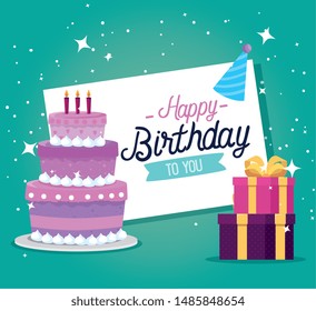 cake with candles and presents gifts decoration
