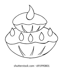 Cake with candles. Solemn cake hand drawing. Cake with a candle. Vector illustration of a cake, cupcake.