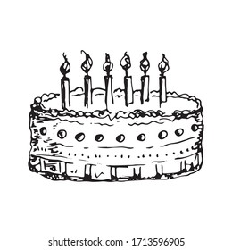 cake with candles vector. black on a white background