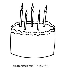Kuchen mit Kerzen, Vektorgrafik, handgezeichnete Doodle