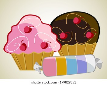 cake with candy . vector illustration
