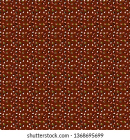 Cake, cap, cone. Wrapping paper. Seamless bright birthday pattern on white, red and orange. Vector illustration.