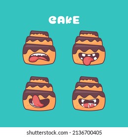 cake cartoon. bakery series vector illustration. with different mouth expressions. cute cartoon