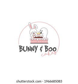 cake cartoon bunny rabbit ghost logo peek a boo cute cake brith day cake logo