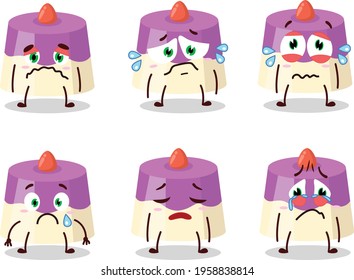 Cake cartoon in character with sad expression