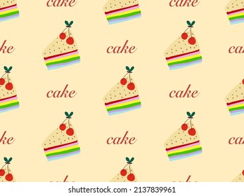 Cake cartoon character seamless pattern on yellow background.